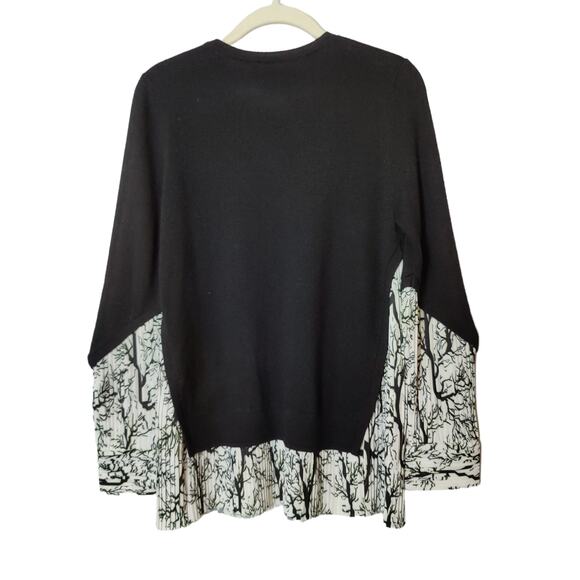 Yigal Azrouel Women's Size S Black Wool Sweater White Pleated Abstract Blouse - Picture 7 of 7